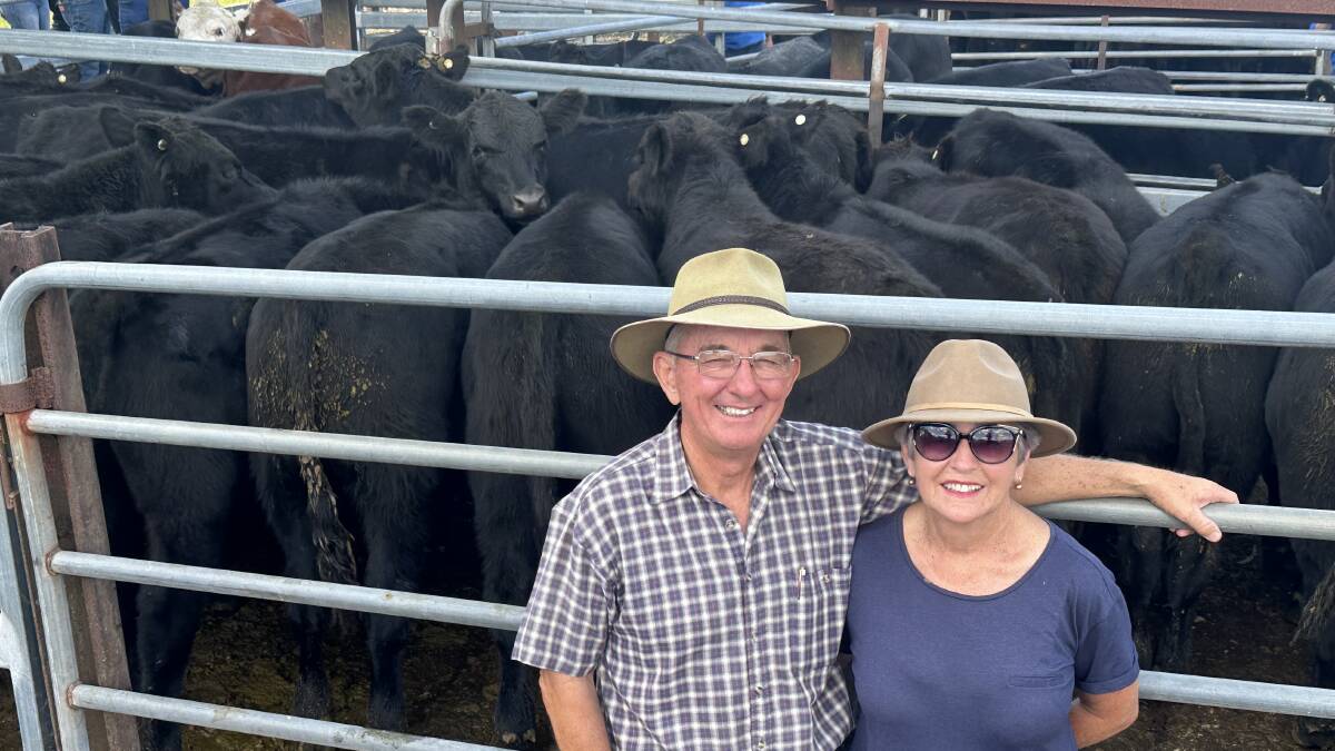 Kevin and Robyn Lowrey of Stratford topped the weaner steer section of this store sale by offering Angus calves sired by Curracabark bulls which made $1425 a head, going to Whyalla Feedlot. Photo supplied.