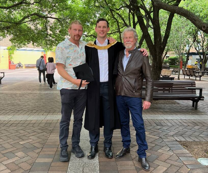 Multi-generational avocado industry growers with Mac, left, David (graduating with a masters degree in data analysis) and their youthful father Graham.