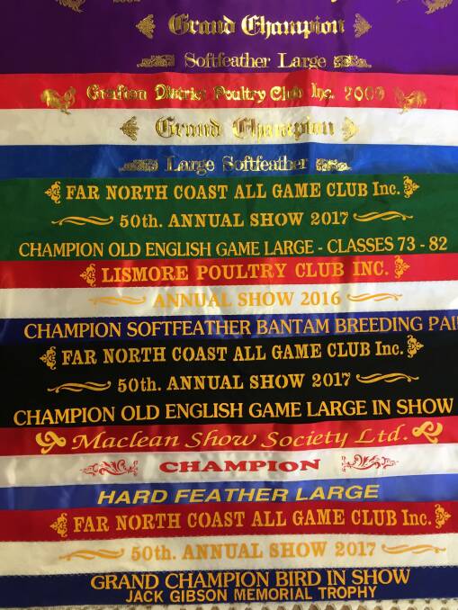 Ribbons won during 2017, the last year Ray Connor showed Old English Game poultry. 