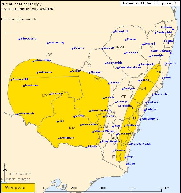Severe thunderstorm warning for much of NSW on NYE