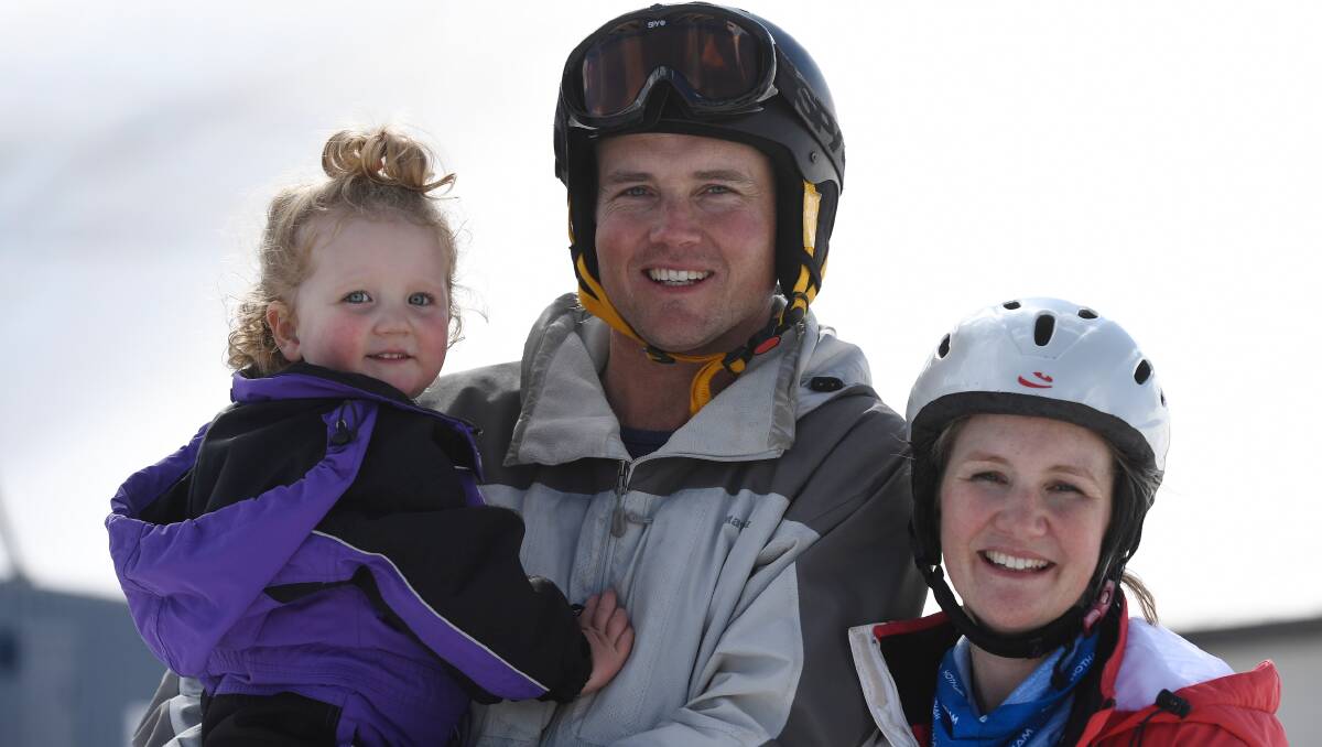 "We'll never forget this holiday" Henry and Kristy Taylor with Caroline at the end of their week at Hotham. Photo: CHRIS HOCKING