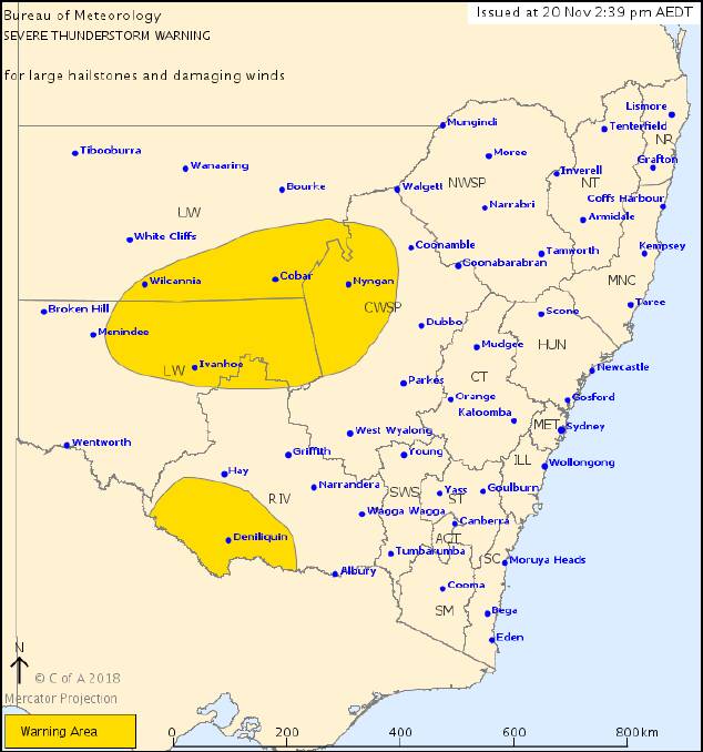 Storm warnings issued for Riverina, Central West and Western NSW