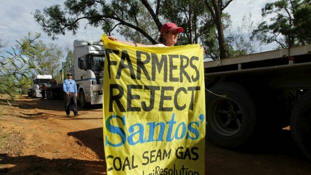 There have been protests against Santos' plans to drill for gas in the Pilliga State Forest. Photo: Dean Sewell