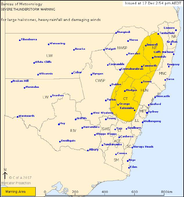 Severe thunderstorm warning for Central West, northern districts