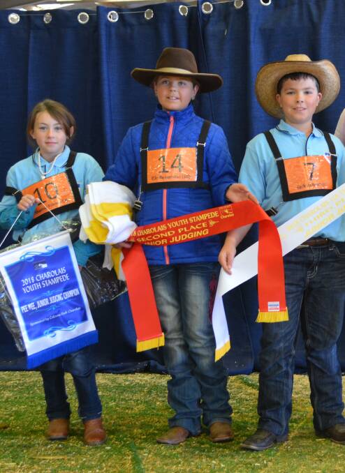 Sharnie Franco, 11, is pictured winning the pee wee junior judging at the Stampede last year with second place Elle Beaumont, and third placed Jack Robson.