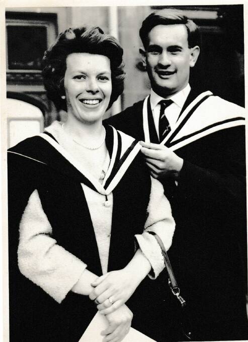 Joan Treweeke pictured with her husband Rory on their graduation from the University of Melbourne in 1966. Photo: Supplied