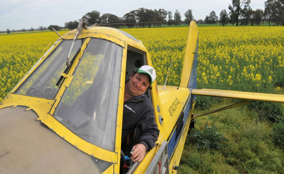 Hazair pilot Adam L'Anson has been flat out spraying canola crops in the Riverina in recent weeks. 