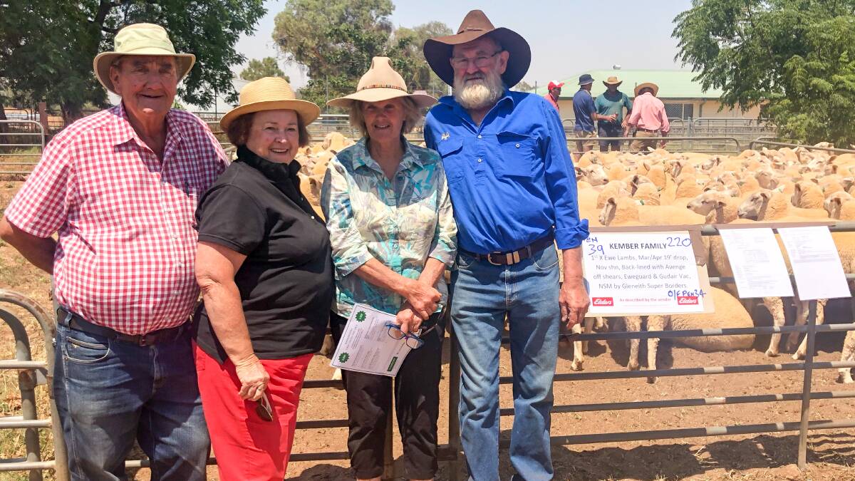 Peter and Beryl Brain, Grong Grong with Catherine and Roch McGrath, Tumbarumba. The couples purchased a pen of 220 March/April 2019-drop ewes from the Kember family, Gleneith for $300/hd.