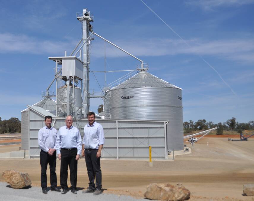 Croker Grain's Jason McPherson, Greg Carroll and Damian Moloney prepare to open their new multi-million dollar, grain storage facility at Marrar, north of Wagga Wagga. 