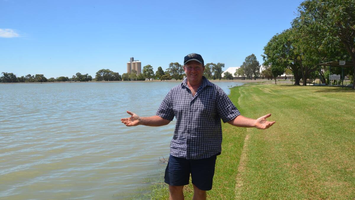 Carrathool Shire Council mayor Darryl Jardine at the recently filled Lake Woorabinda, Hillston which was virtually empty for four years during the drought. 