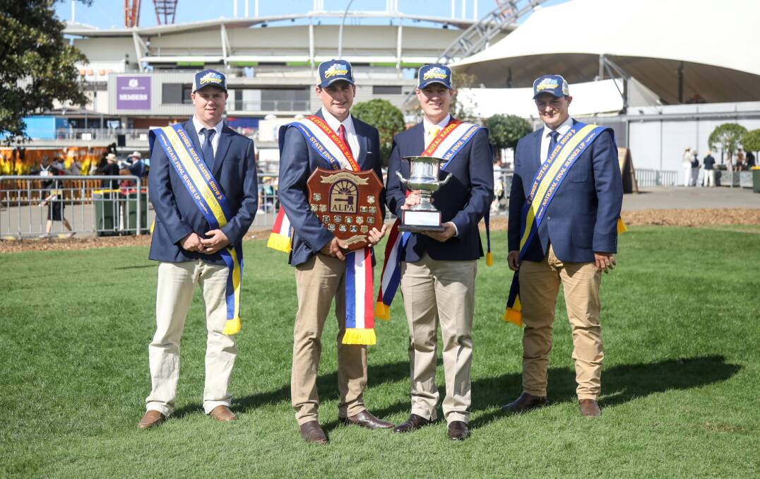 NSW runner-up Jake McKenzie, Duncombe and Co, Crookwell and NSW winner Will Claridge, C.L. Squires and Co, Inverell with National winner Liam Kirkwood, Ray White, Townsville and National runner-up Sam Smith, KMWL, Forbes. Photo: Lucy Kinbacher 