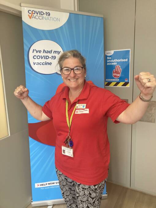 Murrumbidgee Local Health District's Kelly-Anne Marchioni after receiving her COVID vaccine. Regional NSW has seen an increase in demand for vaccines. Photo: MLHD