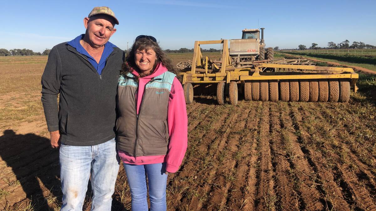 Allan and Helen Wood, Deniliquin, have decided to plant field peas instead of barley. The Woods' two main businesses are barley and beef and they believe both will be impacted by China. Photo: Olivia Calver