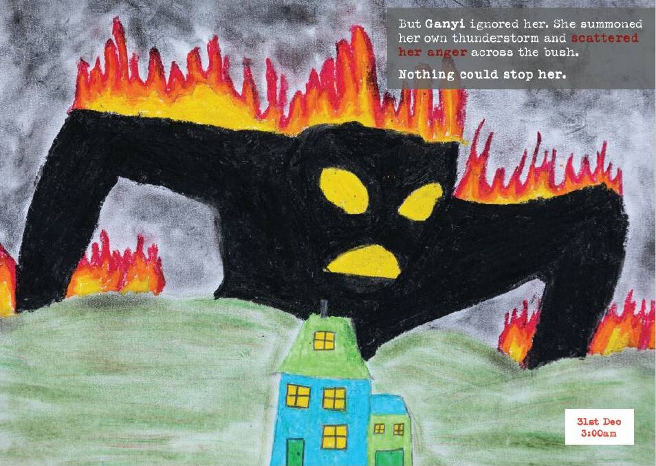 An extract from 'The Day She Stole The Sun' where students personified the fire as Ganyi. 