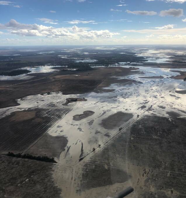 Overbank flooding between Mungindi and Collarenebri. WaterNSW said it was difficult to estimate how much of water will return to the Barwon-Darling because water was flowing over the floodplains due to channel capacity constraints. Photo: NSW SES