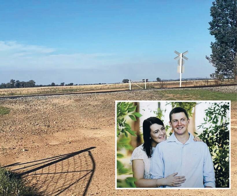 The level crossing where Ethan Hunter and Mark Fenton died. Mr Hunter's fiance Maddie Bott (pictured with Ethan) has started petitions to improve level crossing safety. Photos: Supplied 