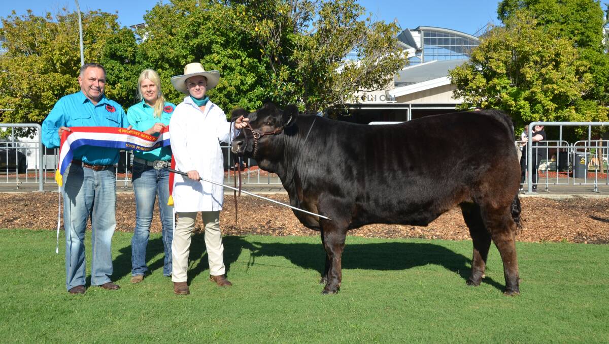 Tony and Liz Sutcliffe, Toebelle Limousins bred the champion school steer, a limousin heavyweight prepared by St Catherines Catholic College, Singleton and led by Matilda-Jane Sternbeck. Photo: Olivia Calver