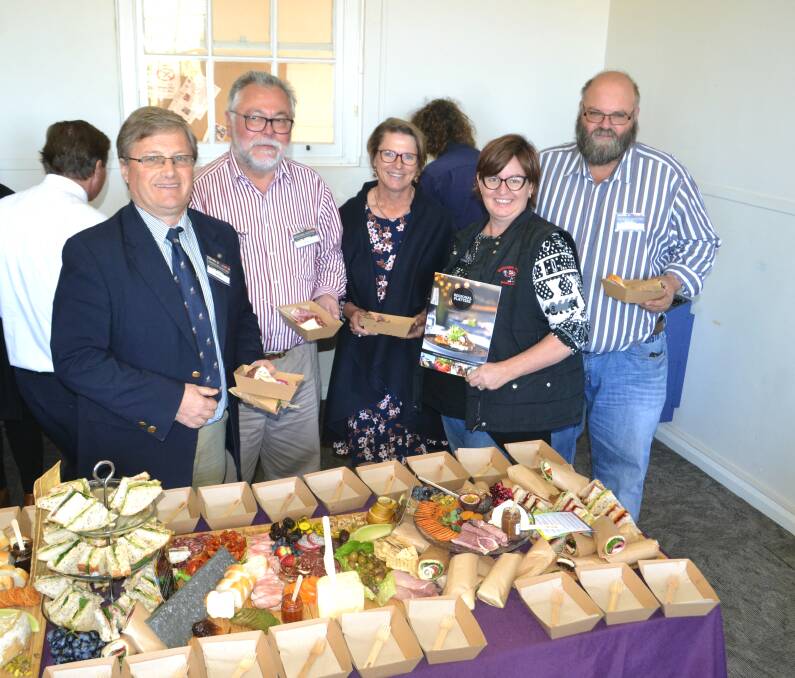 Feast for producers: Judges David Duffy, Paul Schenk and Rosie Turnbull with Fiona and Bill Aveyard, Outback Lamb, Tullamore. Photo: Taylor Jurd.