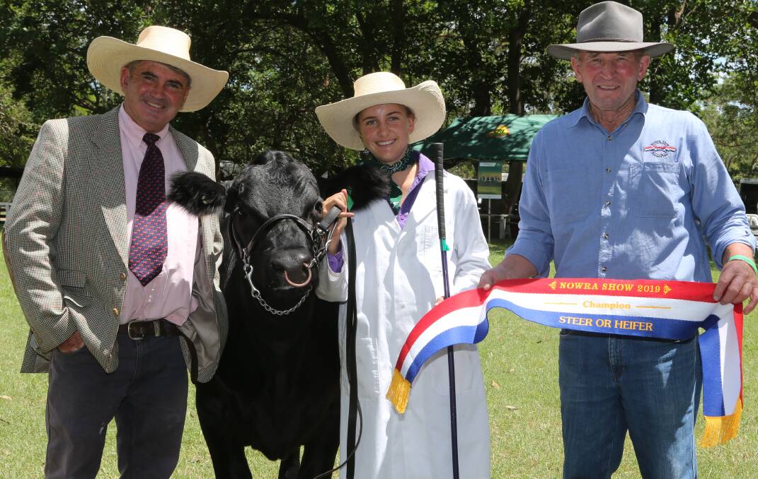 Champion heifer or steer was taken out by Frensham student Pip Ireson with Nollsie, her 14-month-old Angus.Pip, who is in Year 11, comes from Booligal near Hay in Western NSW was presented with her award by judge Andrew Harborne and chief cattle steward Alan Garatty