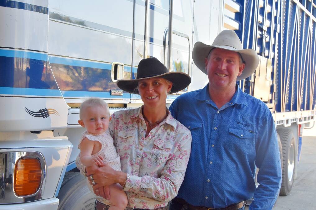 CONFIDENCE BOOST: Elaine and Scott Edwards, with their eight-month-old daughter Mia, See Performance Brahmans, Lassen Park, Wingen, NSW, sold two bulls to average $55,000 at Rockhampton Brahman Week. Photo: Ben Harden. 