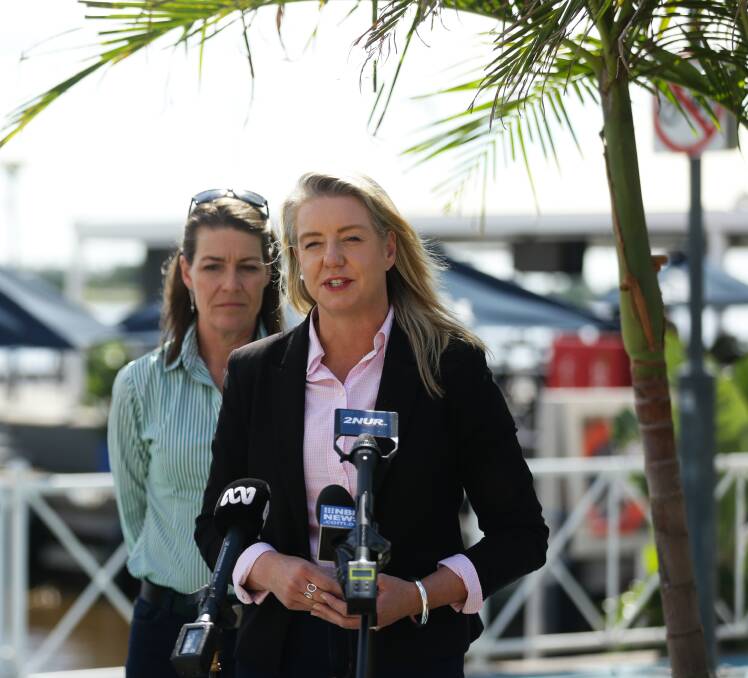 Nationals Senate leader Bridget McKenzie and Nationals NSW senator Perin Davey in Newcastle on Monday after calling for bi-partisan support for a new era in gender respect. Picture: Jonathan Carroll 