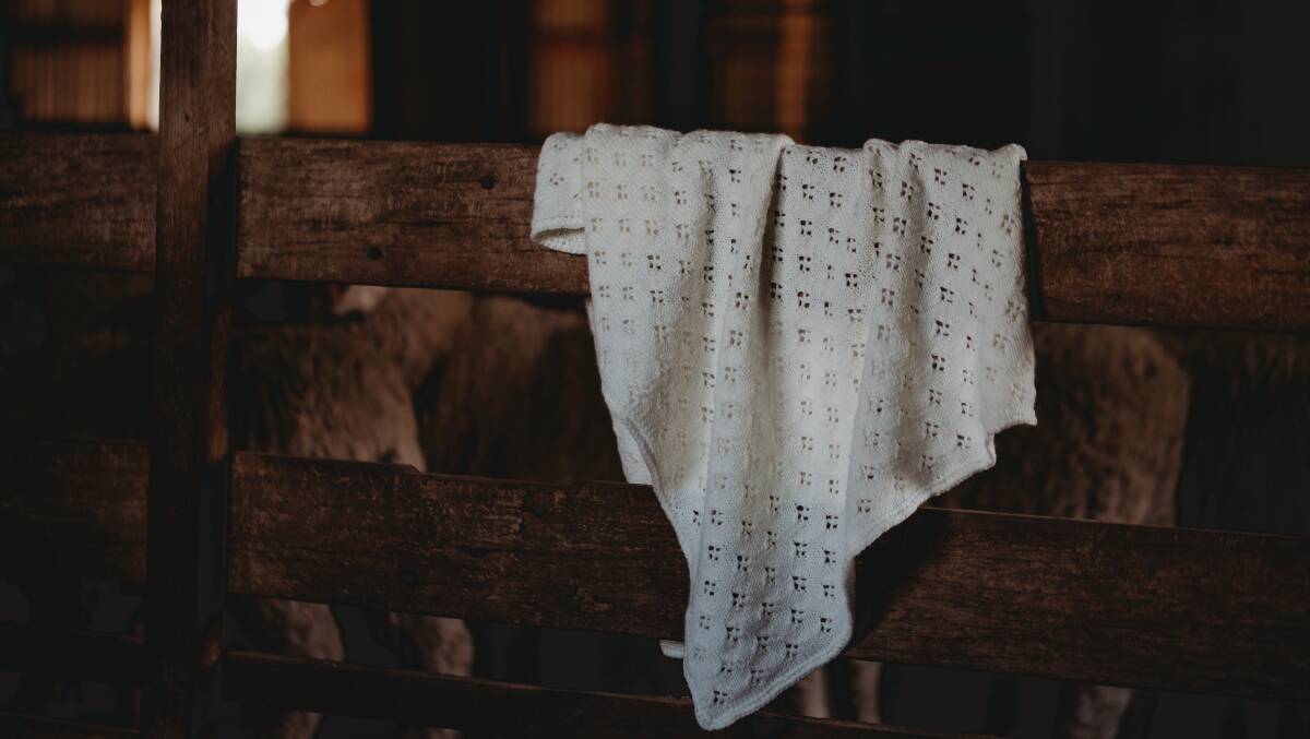 One of Vanessa Bell's hand knitted Merino baby blankets. Photo-Rachel Cramp. 