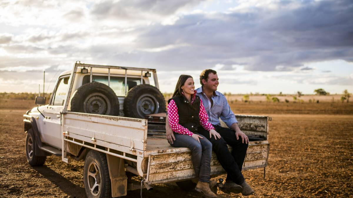 Meg and Ollie Clothier are spending 2020 as caretakers on properties around Australia to help drought-stricken producers take a break. Picture: Beyond The Fence Photography, Samara Harris. 