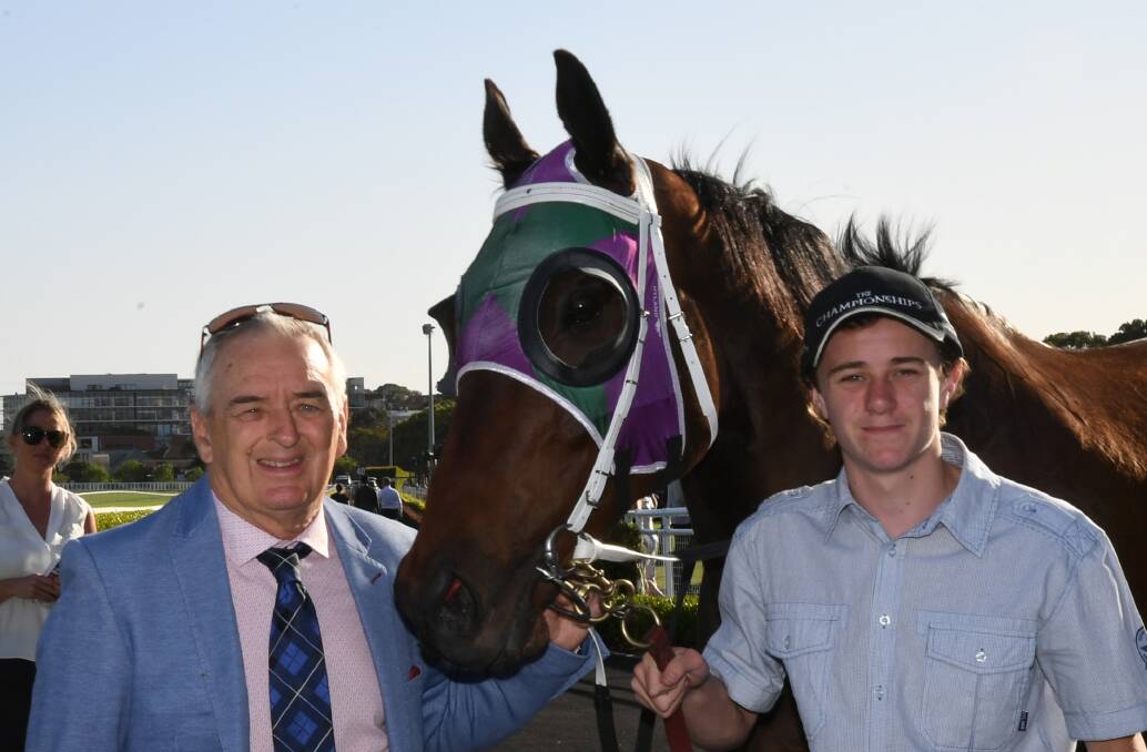 Alan Scorse and his grandson Lockie Scorse with What Could Be at Randwick in 2019. Photo Steve Hart.
