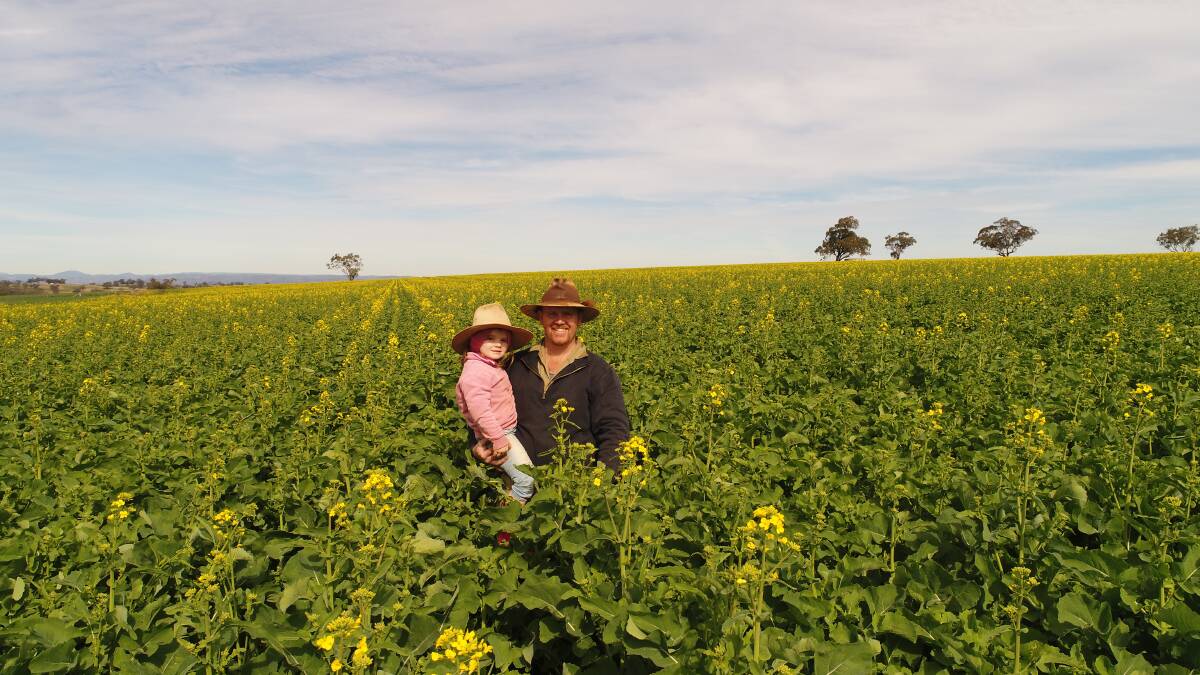  Mark Campbell and his daughter Lucy, 4, in the canola.