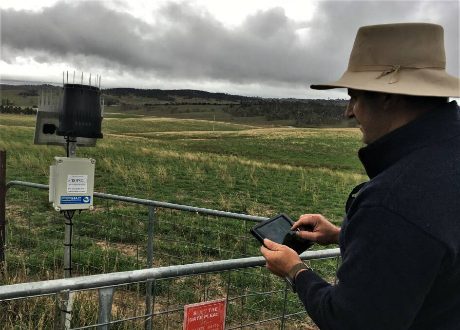 Angus Hobson on his property, “Bukalong”, near Bombala, hosting one of the soil moisture probes being used to gather forecasting data on the Monaro.