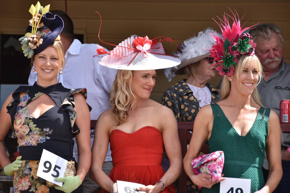 Bega's Aimee Hay at left, and Berridale's Hayley Pritchard, at right, were both placegetters in Fashions on the Field at Adaminaby.