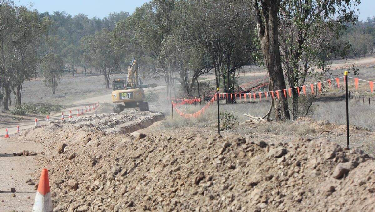 Local roadworks for the Whitehaven pipeline to Maules Creek coal mine from two former farms it now owns.