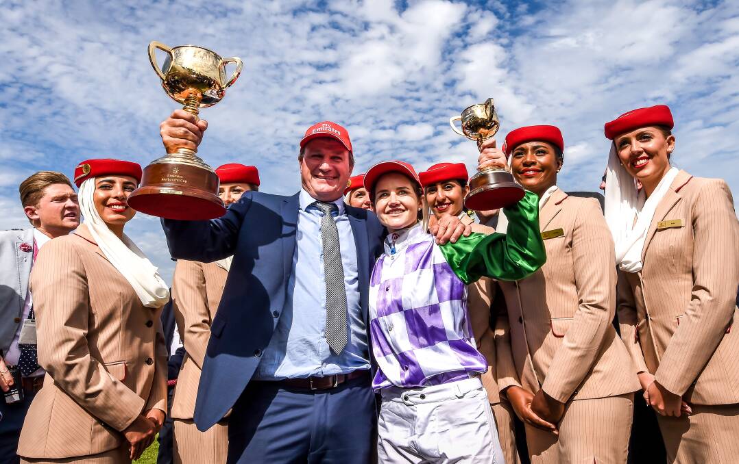 Trainer Darren Weir and jockey Michelle Payne celebrate winning the 2015 Melbourne Cup after rank outsider Prince of Penzance won the Cup, paying $101 with TAB fixed odds. Weir now faces four years in the wilderness for allegedly having electric jiggers in his stables. Michelle Payne said she knew nothing of anything untoward in Weir's stable. A film is being made about her achievement as the first female jockey to win the Melbourne Cup.  