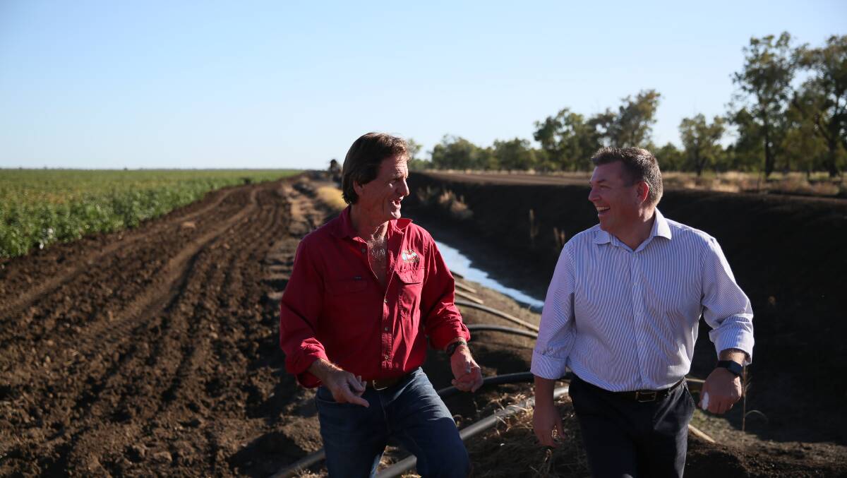  Protecting the farm. James Kahl at his family's property in Narrabri with NSW Agriculture Minister Dugald Saunders. The NSW Government is pouring $164m into biosecurity research and new measures to help stop the spread of exotic diseases. 