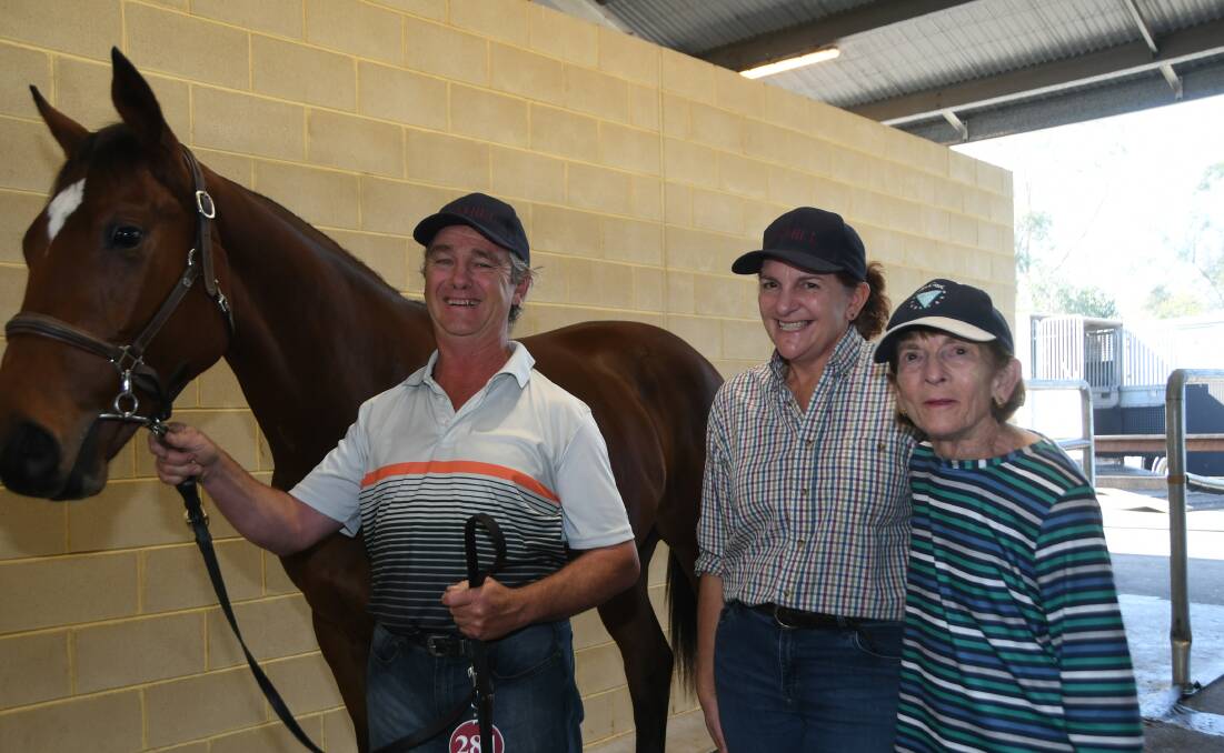  Allen and Karen Fox of Foxhill, Tamworth, and Karen's mum Mary Olive with the Stratum Star-Nouvelle Charm colt they sold for $20,000 at Inglis Yearling Sale.