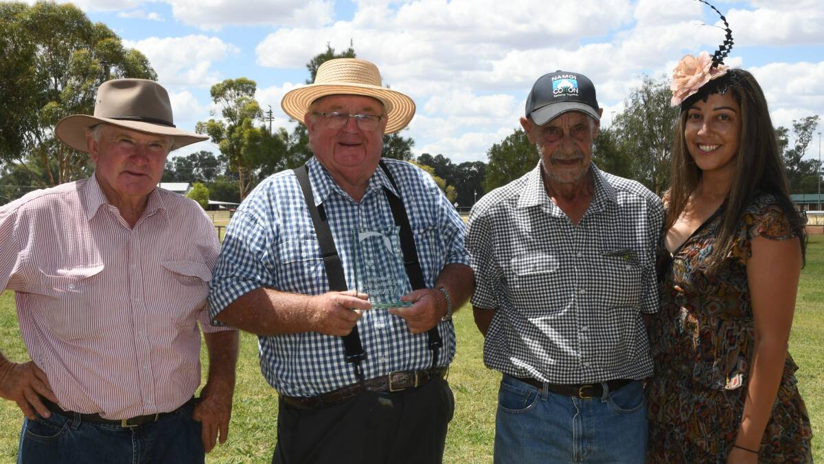 Another winner for Baradine racing participant Denis Todd (second from left) with trainer Rodney Robb, Fred Vella and Alison Mercieca at Condobolin recently. 