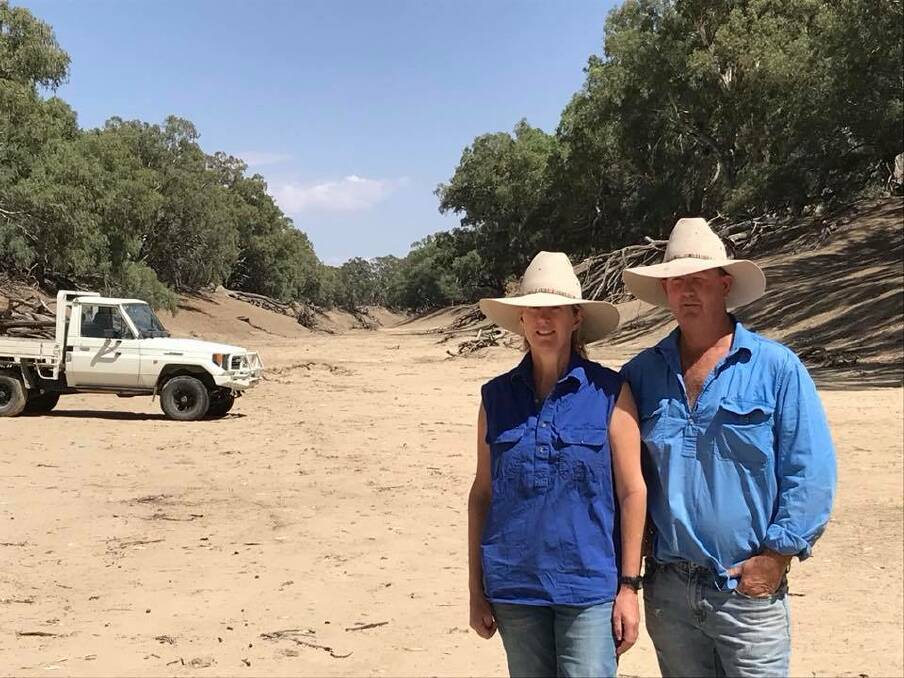 Chrissie and Bill Ashby on Trevallyn Station, Wilcannia,  where the Darling River has run dry for almost 10 kilometres. The rest of their 80km Darling river frontage is filled by pockets of 'stinking pools'.