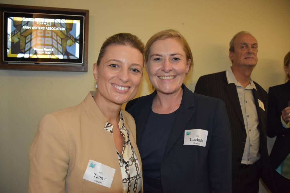 Bank of Queensland's Tanny Mangos and Lucinda Hawkins at the Farm Writers luncheon.
