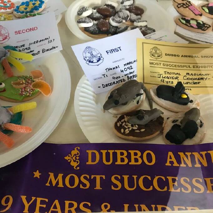 These mouse-themed decorated arrowroot biscuits earned Thomas Marchant a blue ribbon at the Dubbo Show. Photo courtesy of Jillian Kilby.