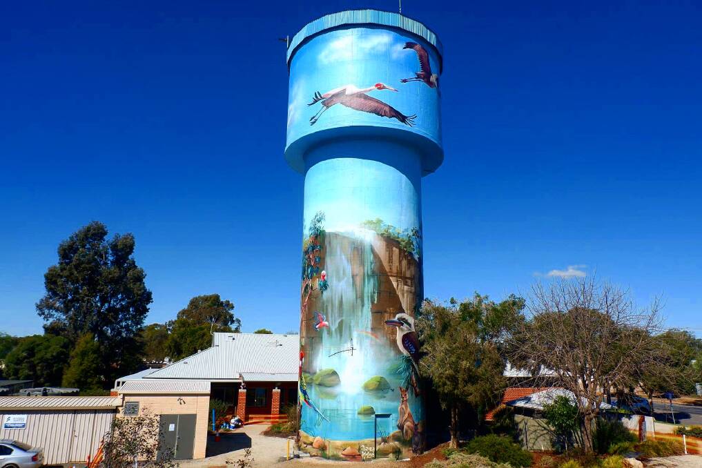 The painted water tower in Lockhart.