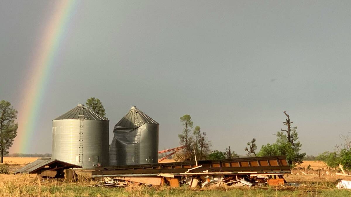 A silo and a shed were hit by the big storm that passed thorugh Nevertire area. Photo by Emma Heckendorf, courtesy of Dubbo Liberal. 