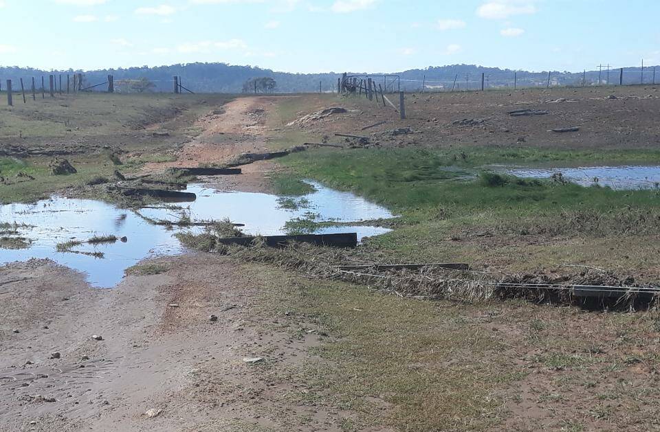 Flood damage on Ross Sherlock's farm outside Cooma after a rain supercell hit last week.