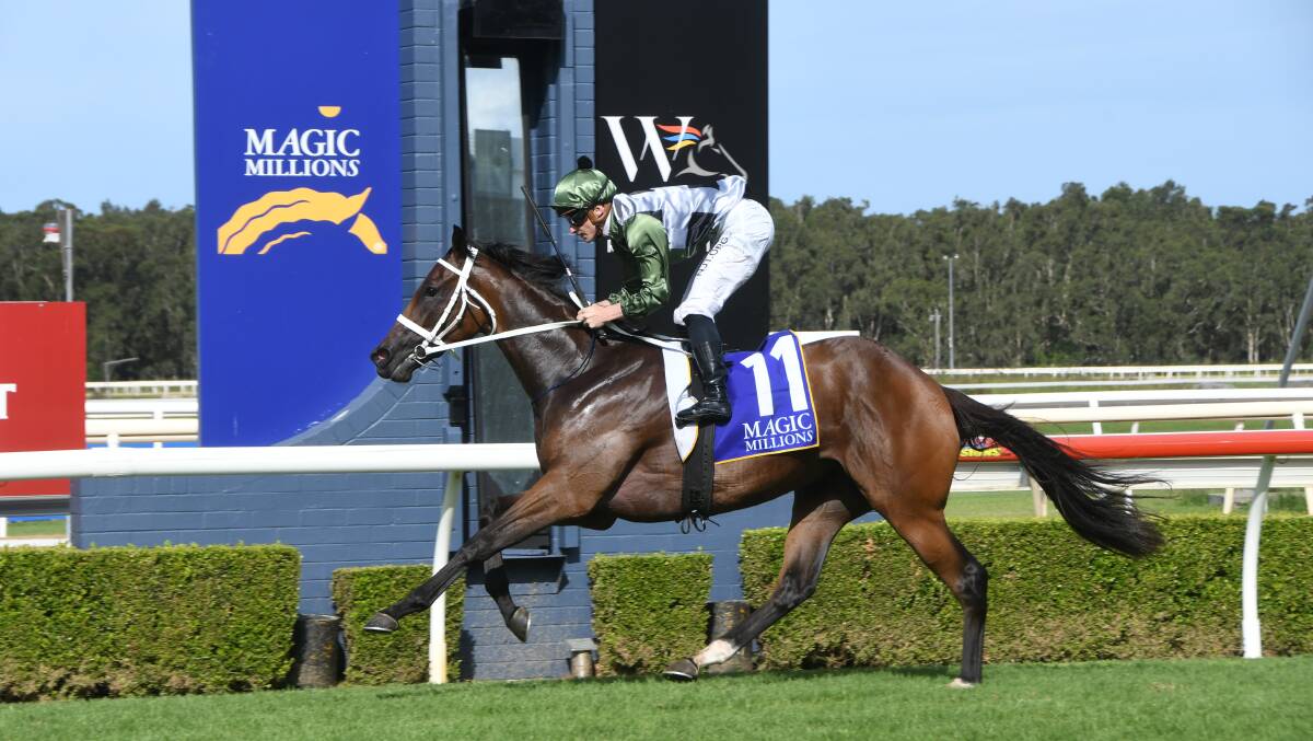 Shes All Class (and James McDonald up) easily wins the Wyong Magic Millions Two-Year-Old Classic. The I Am Invincible filly is now set for the Magic Millions Two-Year-Old Classic. Photo: Virginia Harvey 