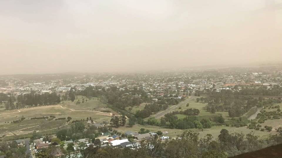 Dust shrouds Goulburn yesterday.  Photo courtesy of Goulburn Mulwaree Support Rural Fire Brigade and W. Denniss - NSW Rural Fire Service and Yass Tribune.