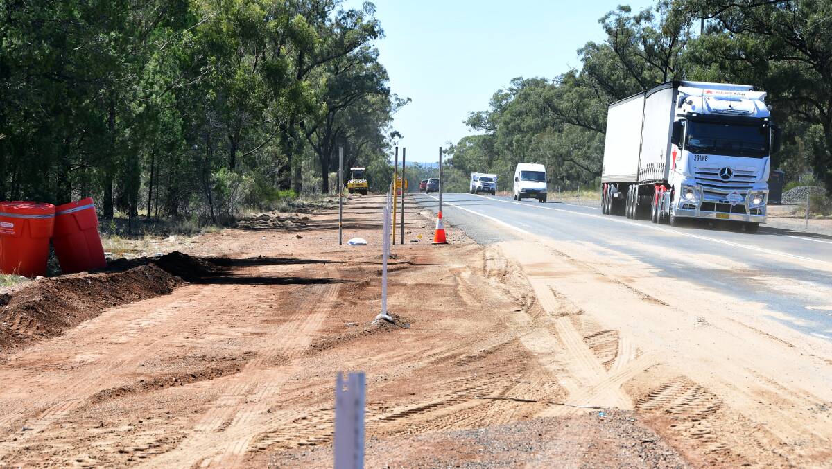 The scene the day after the truck crash on the Newell Highway north of Dubbo. The accident occurred at a roadworks site.
