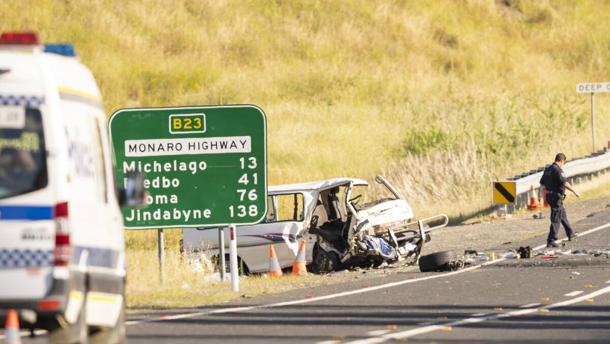 The fatal crash scene on the Monaro Highway last Thursday, Picture by Keegan Carroll, courtesy of The Canberra Times.