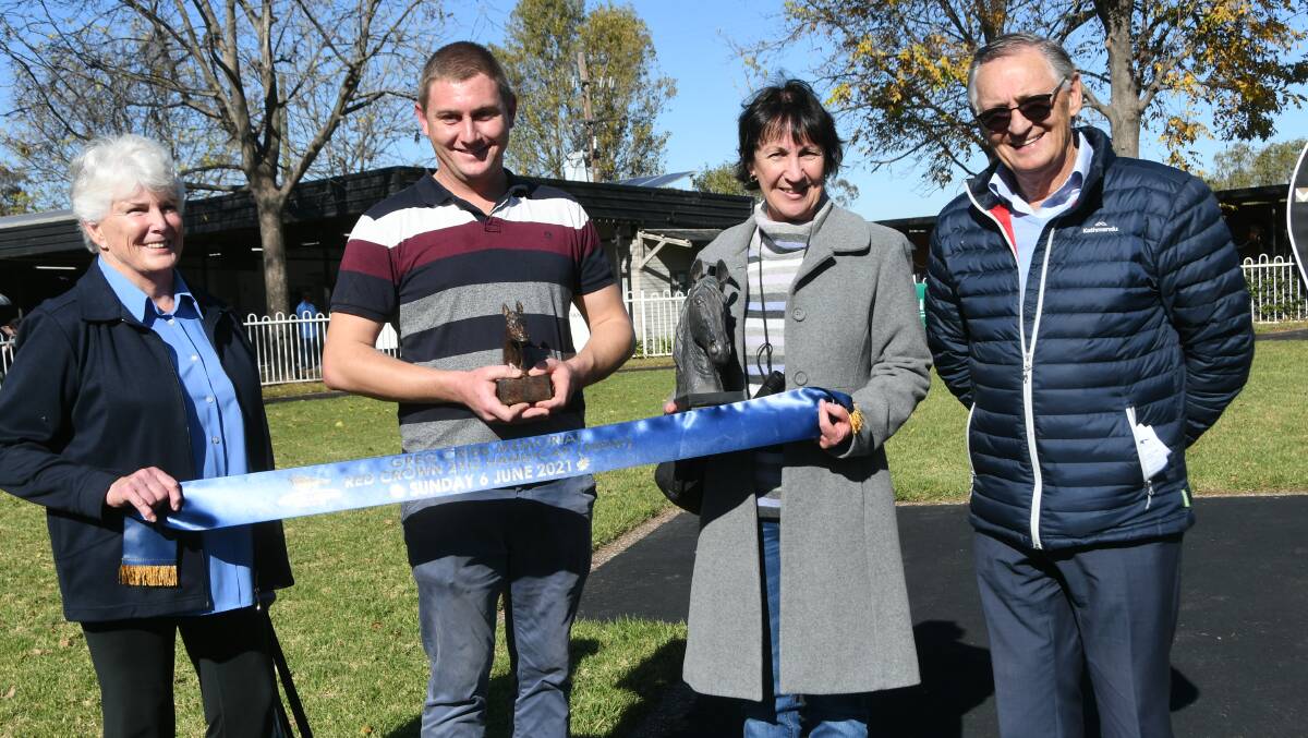  Jan Bowen and trainer grandson Justin, breeder Vicki Brown, and Peter Snowden, after In Spades won the Greg Cribb Memorial Red Crown Handicap at Muswellbrook. 