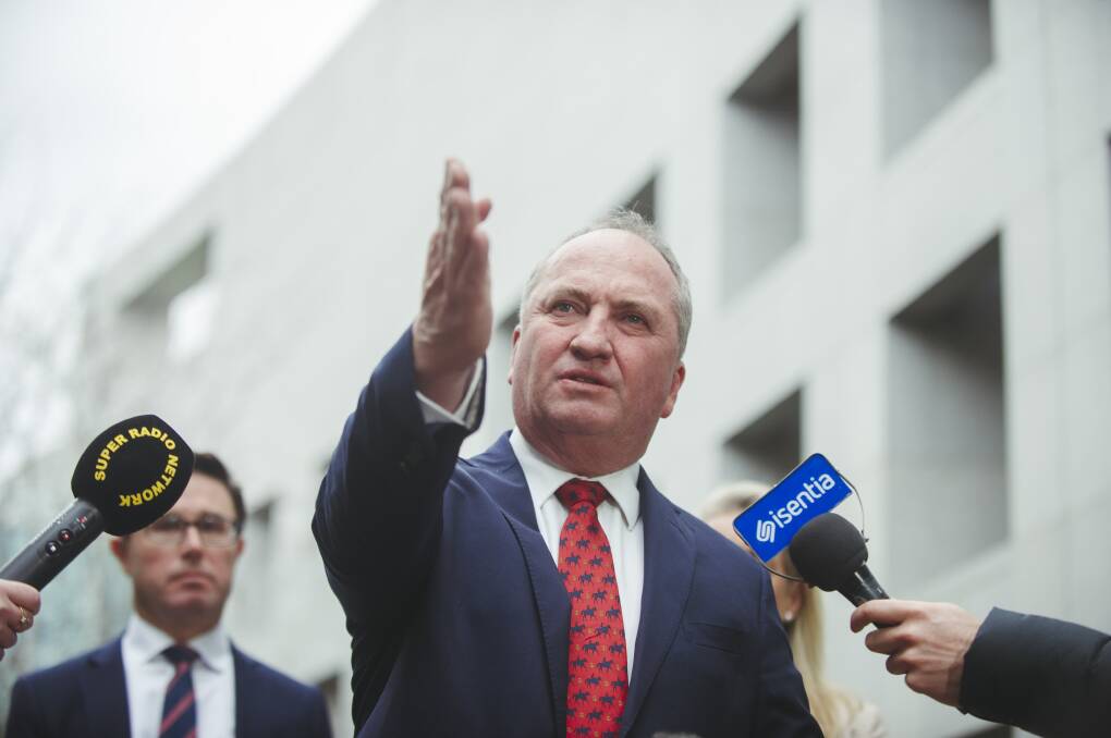 HE'S BACK: Barnaby Joyce speaks to media after being elected leader of the National Party on Monday.