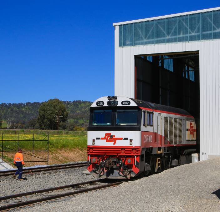 Weekly freight train services are now running from Wodonga to Melbourne, Adelaide and Perth. From January, 2017, trains will also run to Brisbane. Pictured is the first train to leave SCT's new Wodonga terminal. 