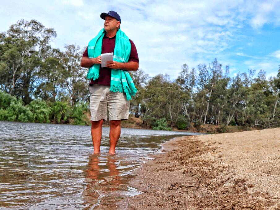 Australian beach expert Brad Farmer reviewing Wagga Beach on Friday. Picture: Contributed